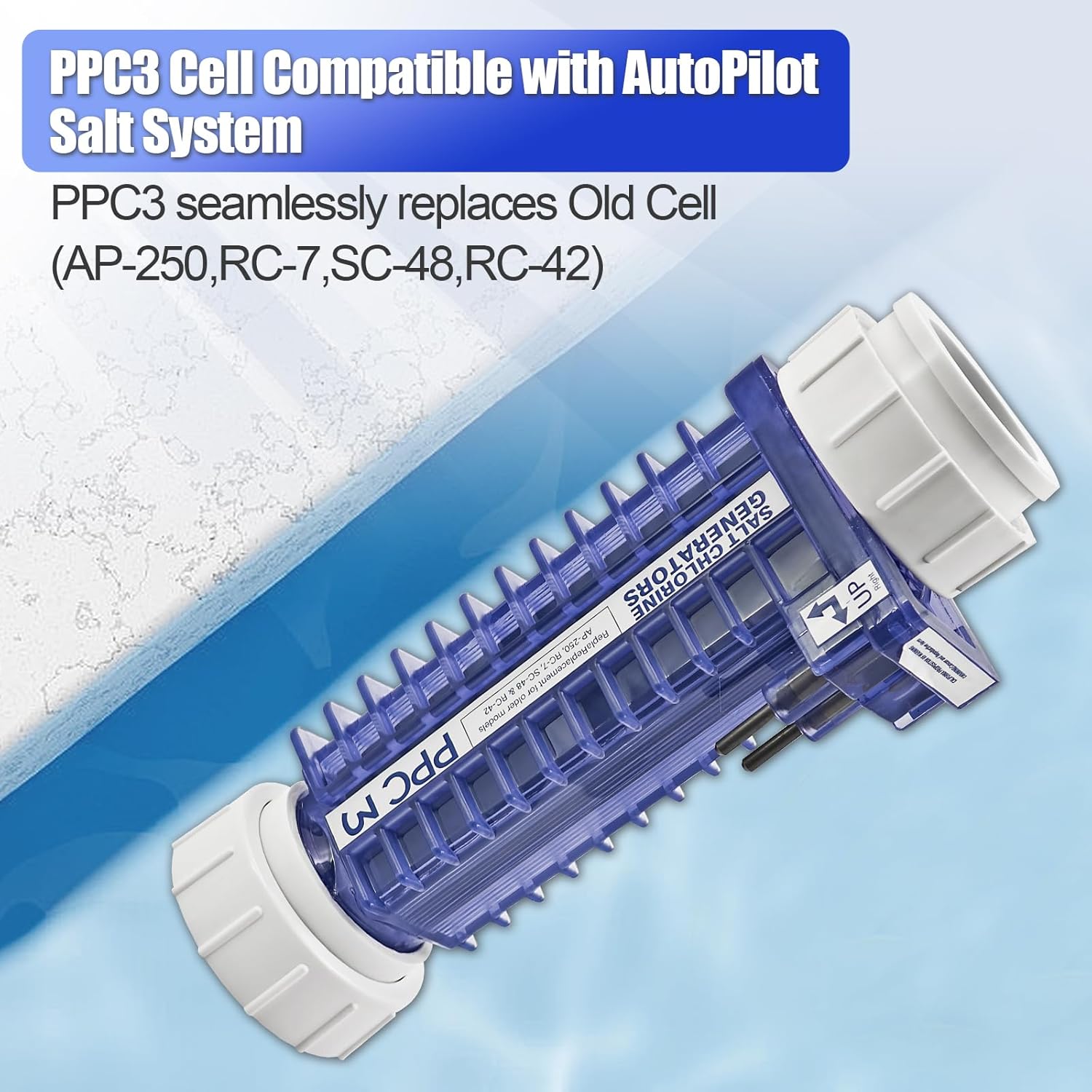 PPC3 Salt Cell Compatible with Autopilot Pool Pilot Digital Generator PPC3 Generator Cell Suitable for 50,000-gallon Pools - Formerly Model AP-250, RC-7, SC-48 & RC-42, 7 Titanium Plates
