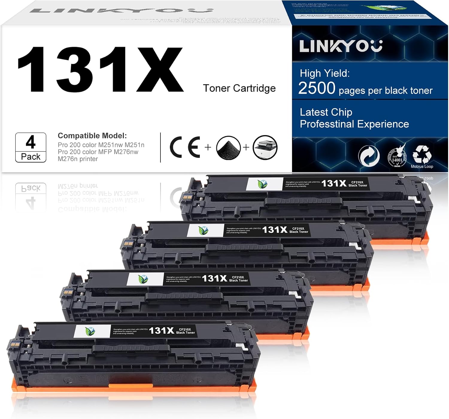 131X Toner Cartridge : 4 Pack 131X Replacement for HP 131X Toner Cartridge CF210X 131A CF210A for Pro 200 Color M251nw MFP M276nw M251n M276n M276 M251 Printer - Black