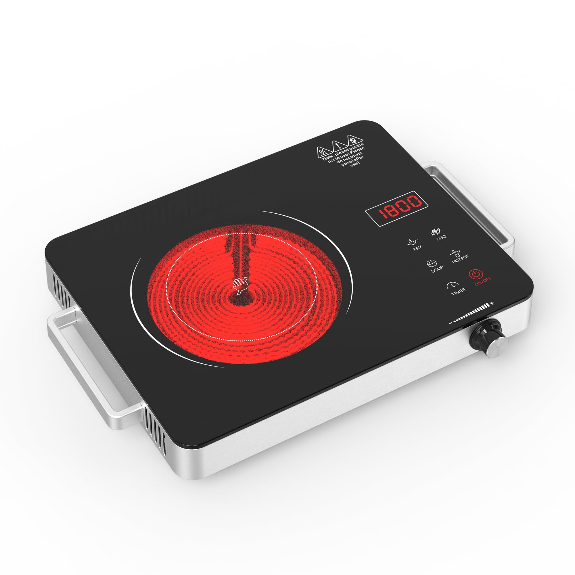 WABK 1800W Single Portable Electric Cooktop, 110V Hot Plate Countertop Burner with LCD Sensor Touch, 10 Temperature Setting, LED Display, Kids Safety Lock, Auto Shut off Function for Home Camping