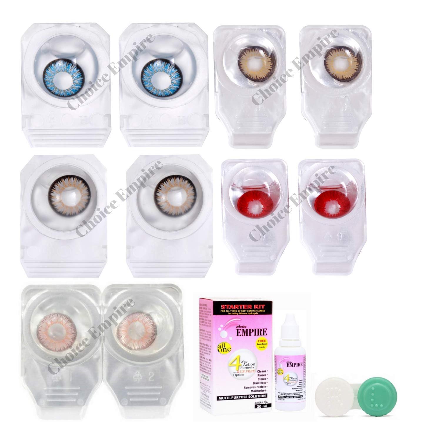 Buy Choice Empire Monthly Colored Contact Lenses Zero Power for Eye Combo Pack of 5 with 30 ml