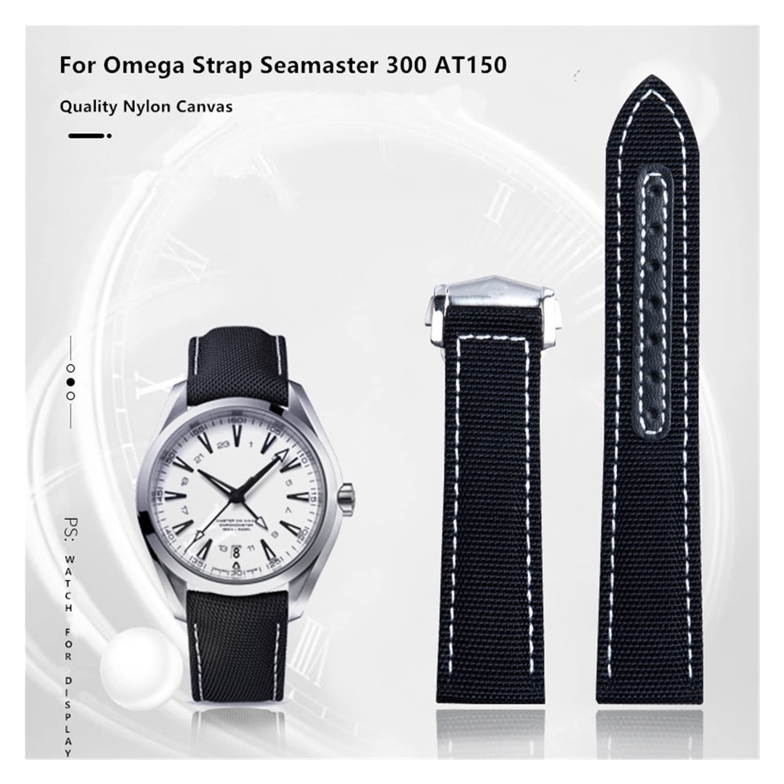 JDIME Cinturino per orologio in nylon da 2 mm, 22 mm, per Omega Seamaster 300 AT150, in pelle di tessuto, Aqua Terra 150, WatchBand