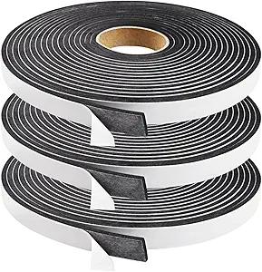Seal  Foam Tape,1/2 Inch W x 1/8 Inch T  Weather   Stripping  for  Door  and Window,High Density Single Sided Closed Cell  Door  Insulation  Weather  Strip, 3 Rolls Total 50FT Black
