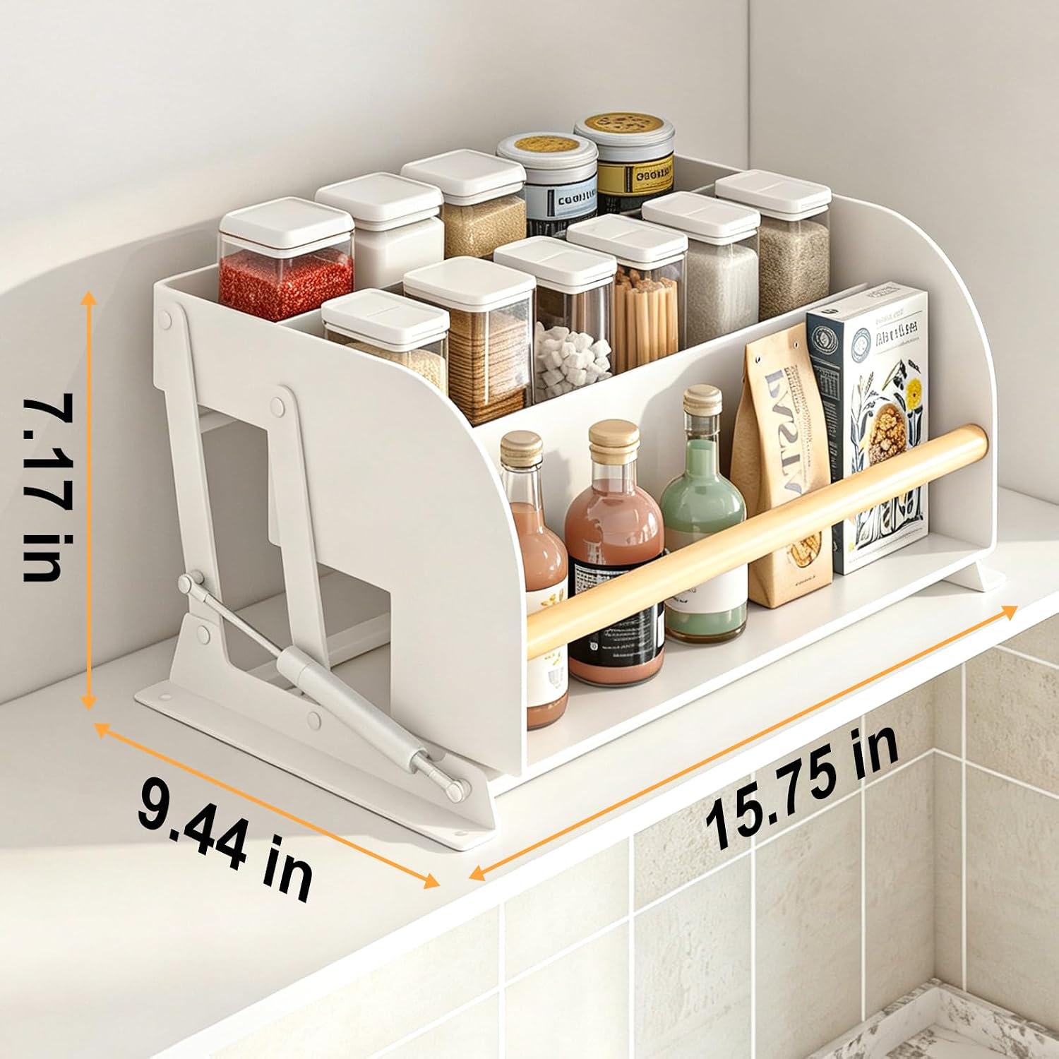 REALINN Pull Down Shelf for Upper Cabinets, 3 Tier Spice Rack, White image 4