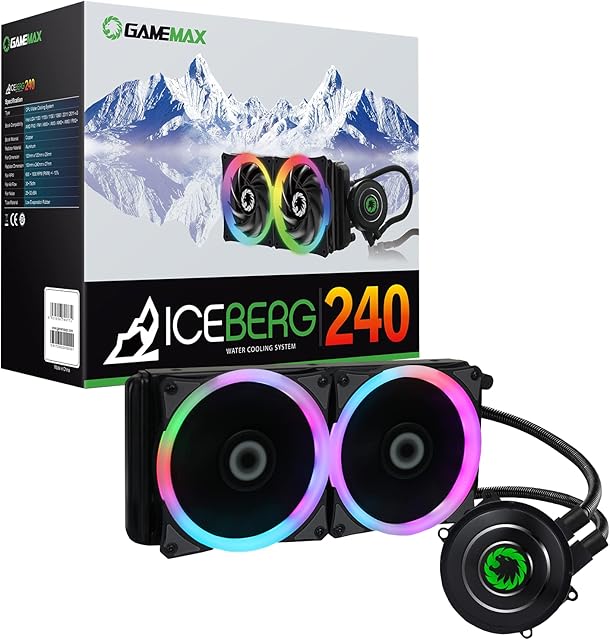 GameMax Iceberg 240mm Water Cooling System with 7 Colour PWM Fan - Black