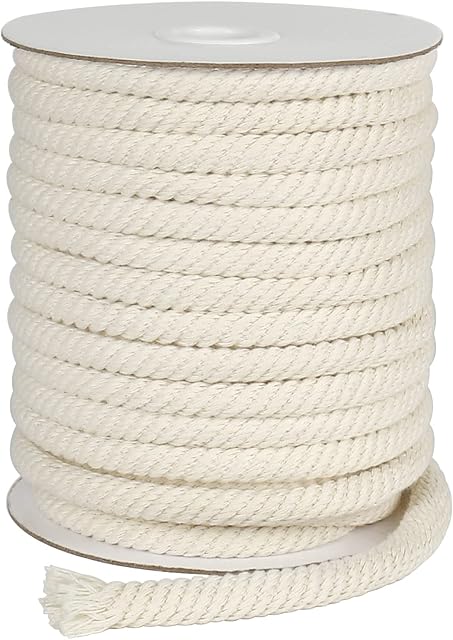 8mm Braided Cotton Rope, 66 Feet Thick Multifunctional Craft Rope for Macrame Knitting, Wall Hangings DIY Crafts and Clothes Line (Beige)