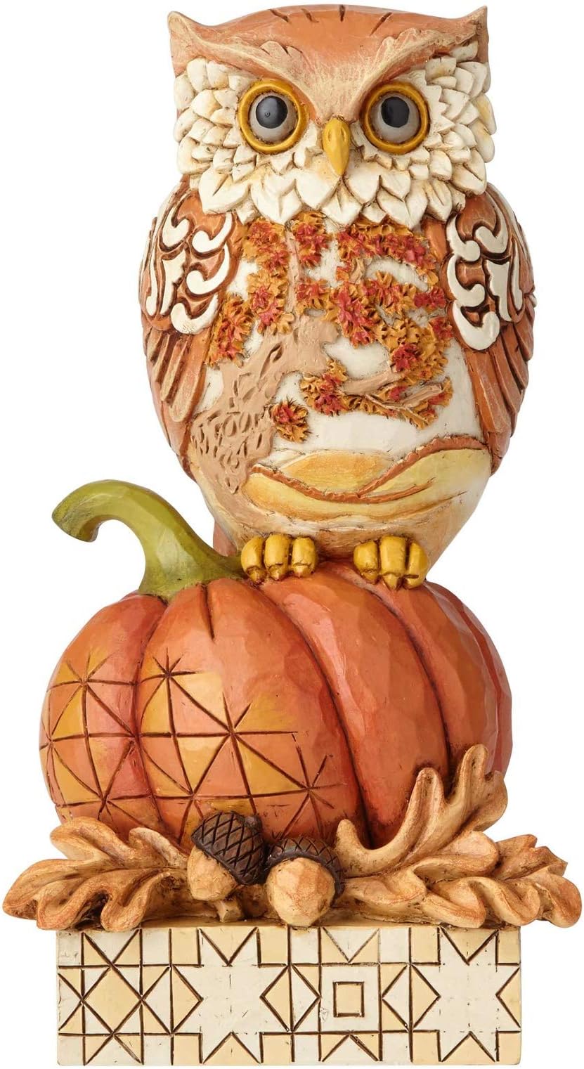 Enesco Jim Shore Heartwood Creek Harvest Owl on Pumpkin Figurine, 6.1"
