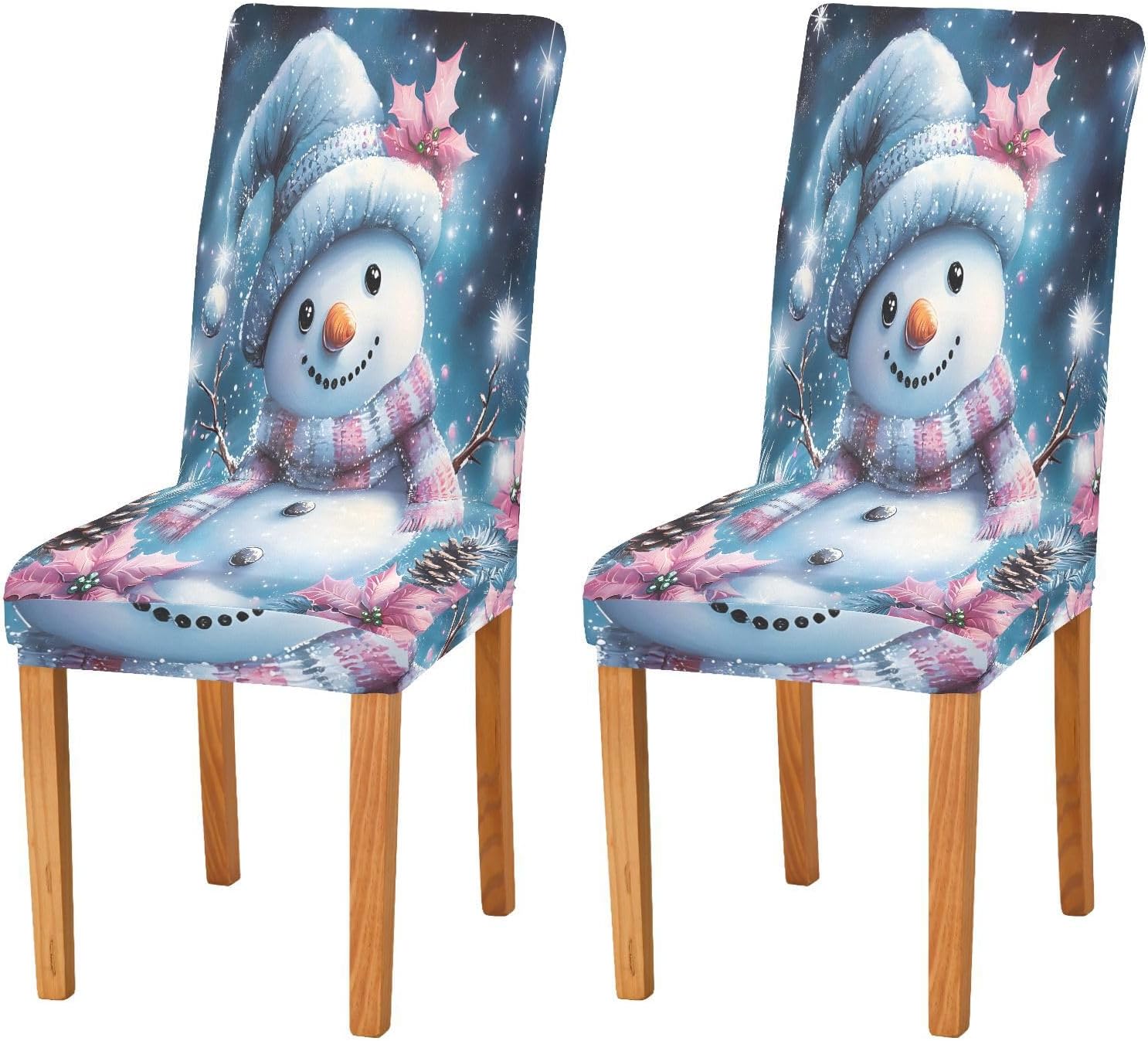 ALAZA Chair Covers for Dining Room, Snowman Starlist Sky Stretch Chair Cover Sets Chair Protector Removable Washable for Ktichen Restaurant Hotel