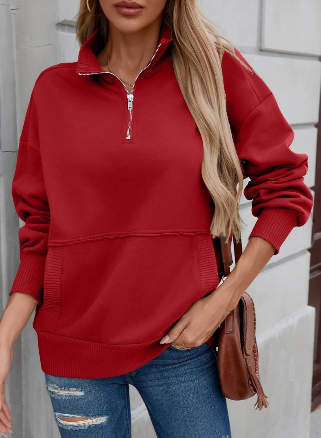 SHEWIN Womens Sweatshirt Casual Long Sleeve Half Zip Pullover Lightweight Sweatshirts Tops Fall Fashion Outfits 2025 - Image 2