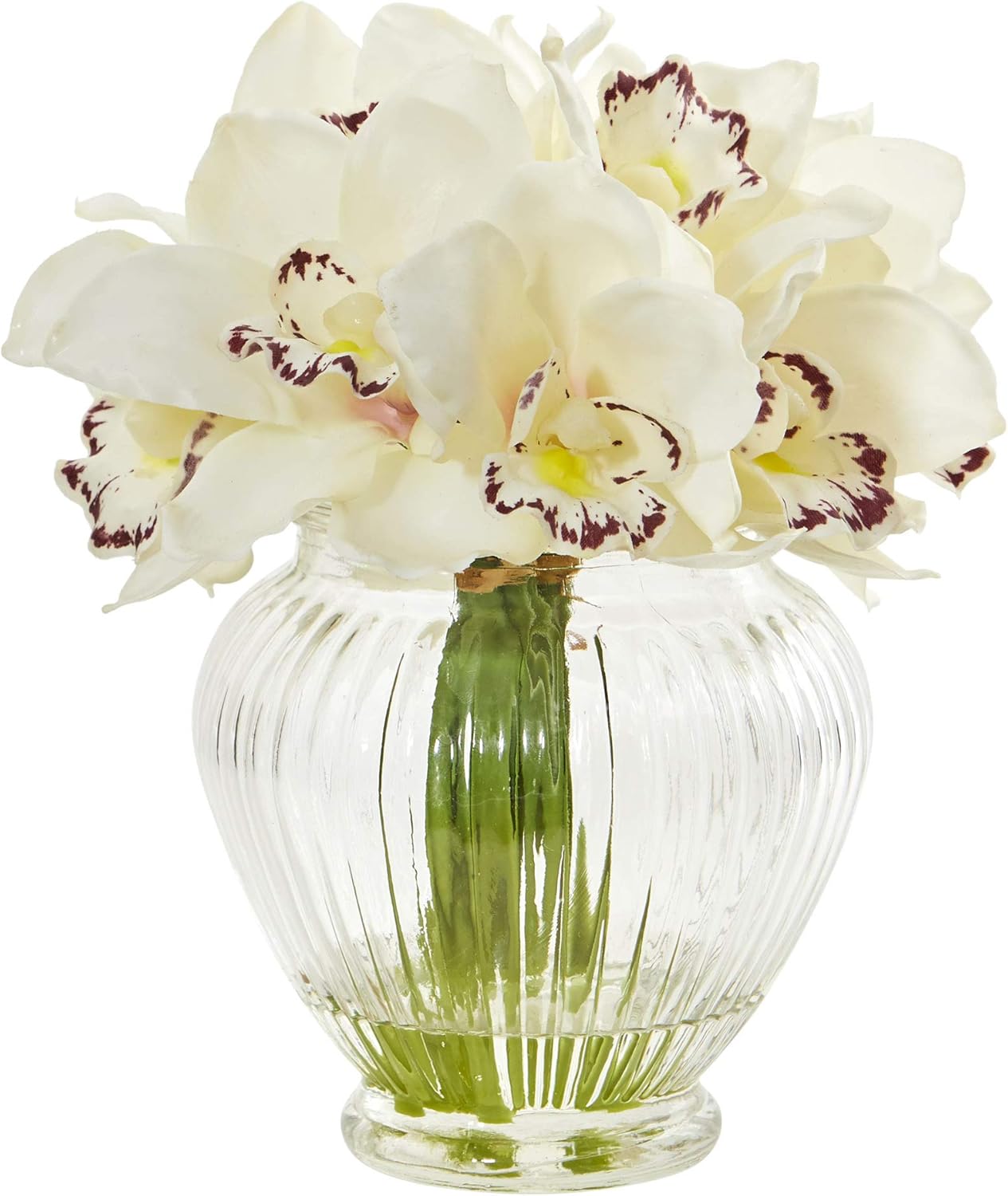 Nearly Natural Cymbidium Orchid Artificial Glass Vase Silk