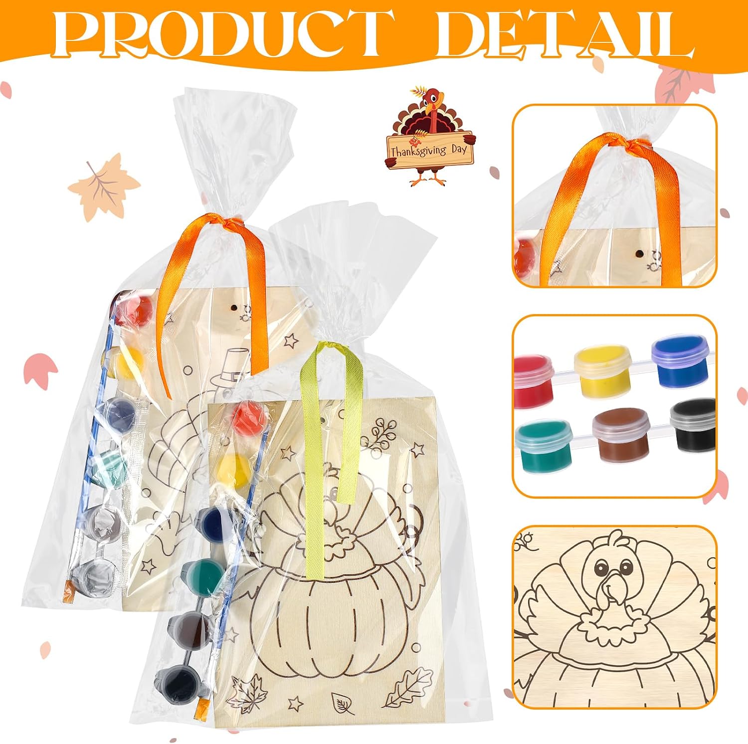 Soulchen 12 Set Turkey Painting Craft Wooden Cards with Paint and Brushes image 3
