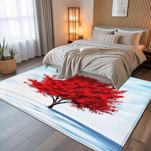 Miniatura 5 de 5x8 Area Rugs, Red Tree Non-Skid Rubber Backing Large Rectangle Rugs - Living Room Bedroom Home Office, Blue Sky Landscape Retro Watercolor Indoor