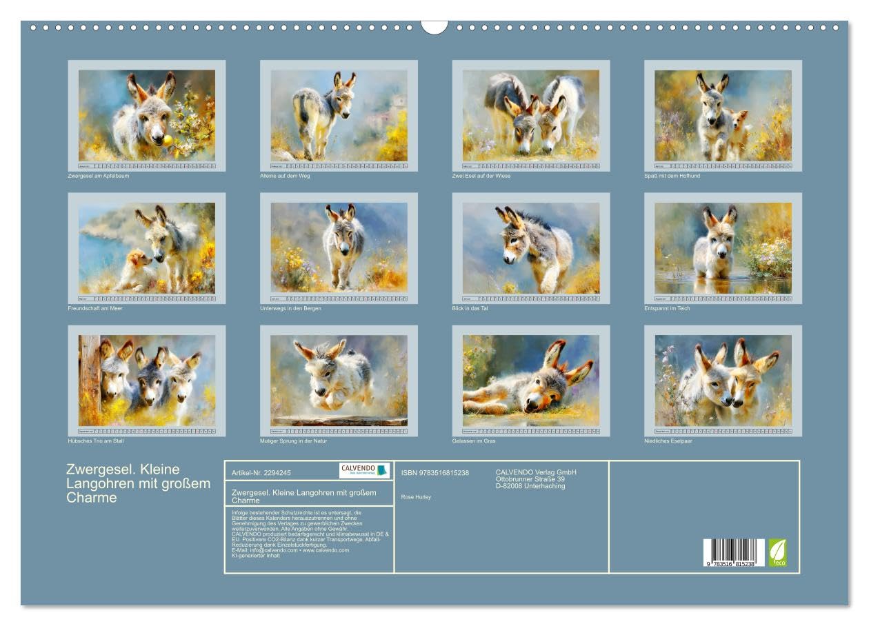 Zwergesel. Kleine Langohren mit großem Charme (Wandkalender 2027 DIN A2 quer), CALVENDO Monatskalender: Niedliche Zwergesel in sanften und malerischen Darstellungen (CALVENDO Tiere)