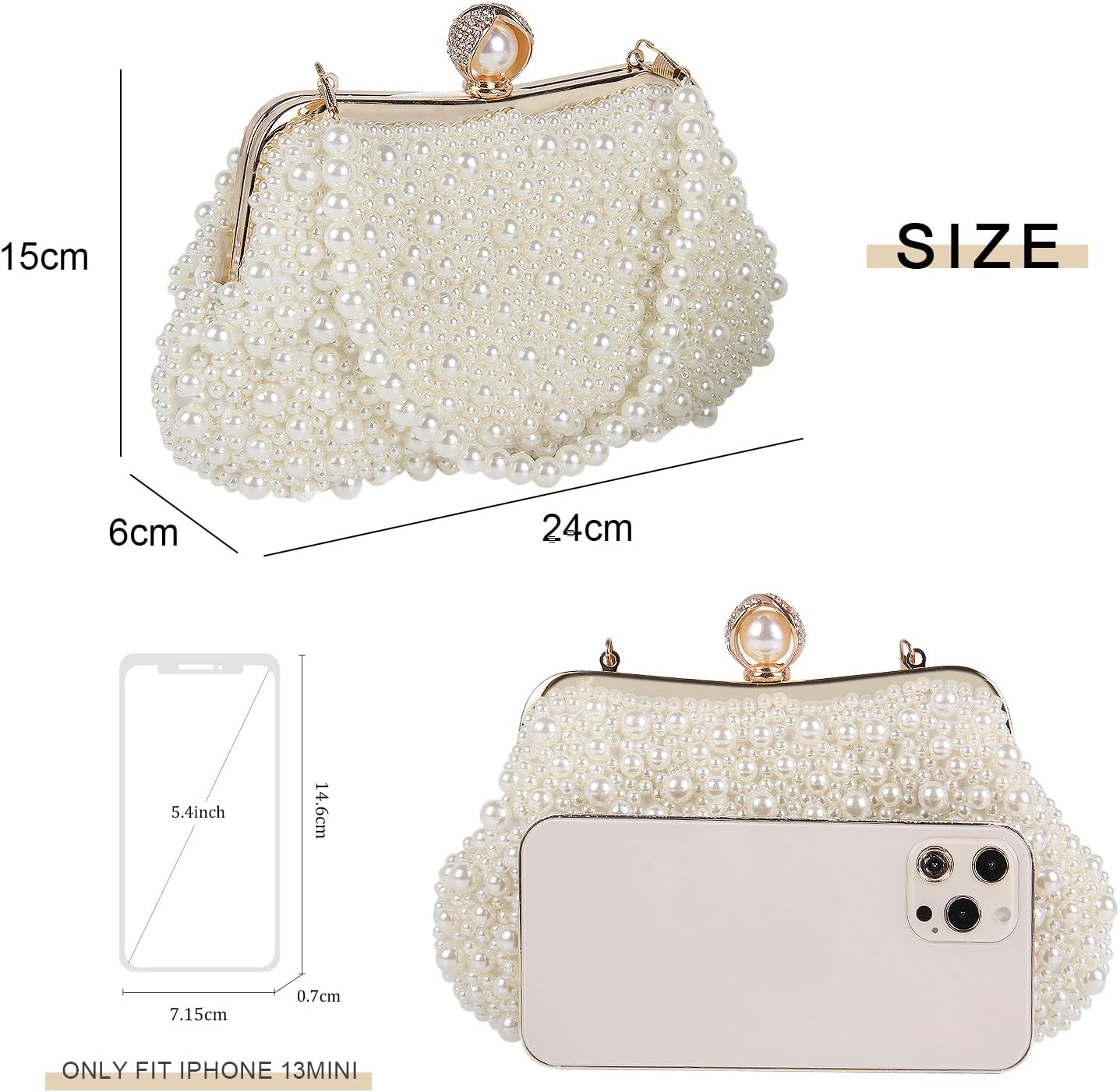 Oweisong White Pearl Clutch Purses for Women Wedding Bride Pearl Evening Bag Party Clutch Wallet Tote Handbag - Image 4