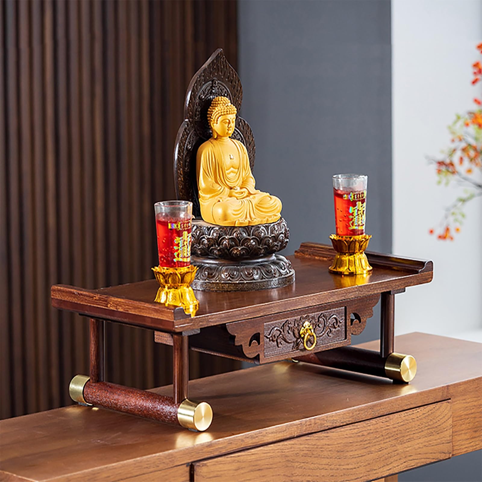 JNTFNE Meditation Altar Table, Chinese Buddha Niche Cabinet, Personal Shrine Altar, Small Home Prayer Table Pooja for Living Rooms, Shrines, Temples(Brown 2,40cm/15.7in)