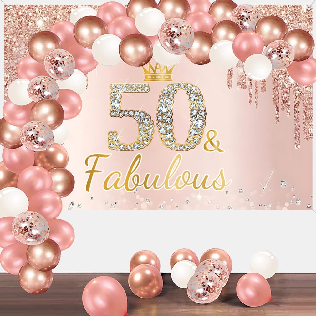 50. Geburtstag Dekoration Set Für Frauen – Krone, Schärpe, Banner, Ballons In Roségold