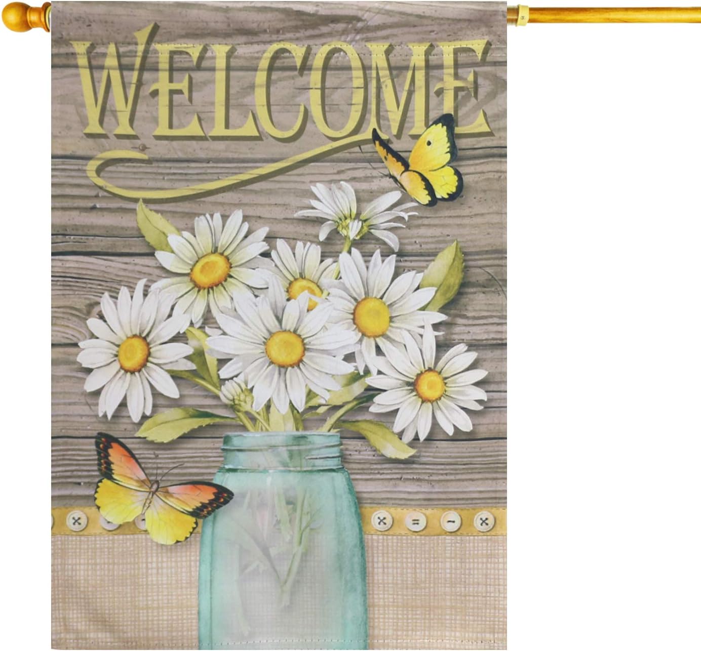 LAYOER Home Garden Flag 28 x 40 Inch Decorative House Double Sided Banner (Flowers Butterfly Welcome)