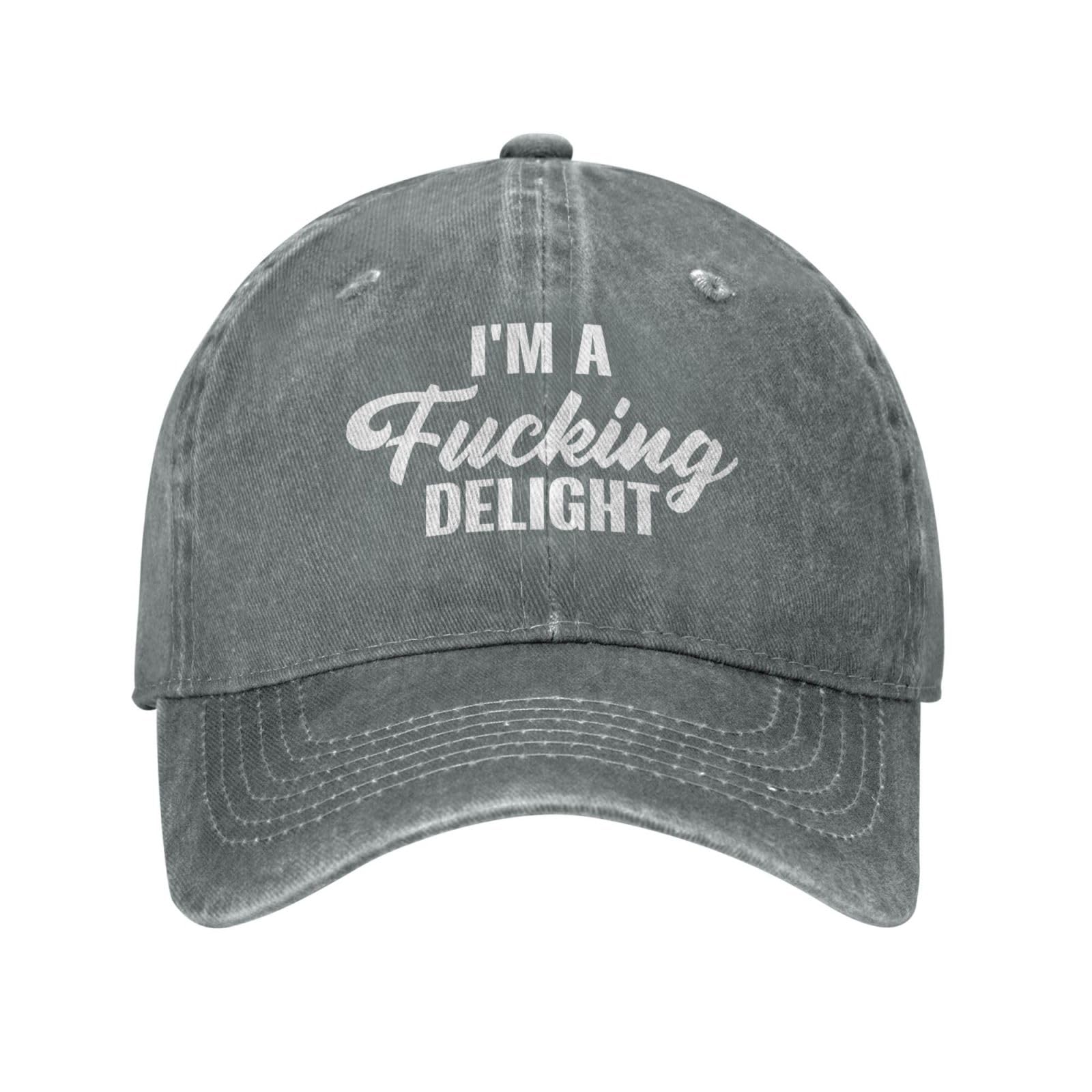 Kwqdozf Unisex Gray I'm A Fucking Delight Washed Cotton Baseball Cap,Original Adjustable Dad Hats,Black