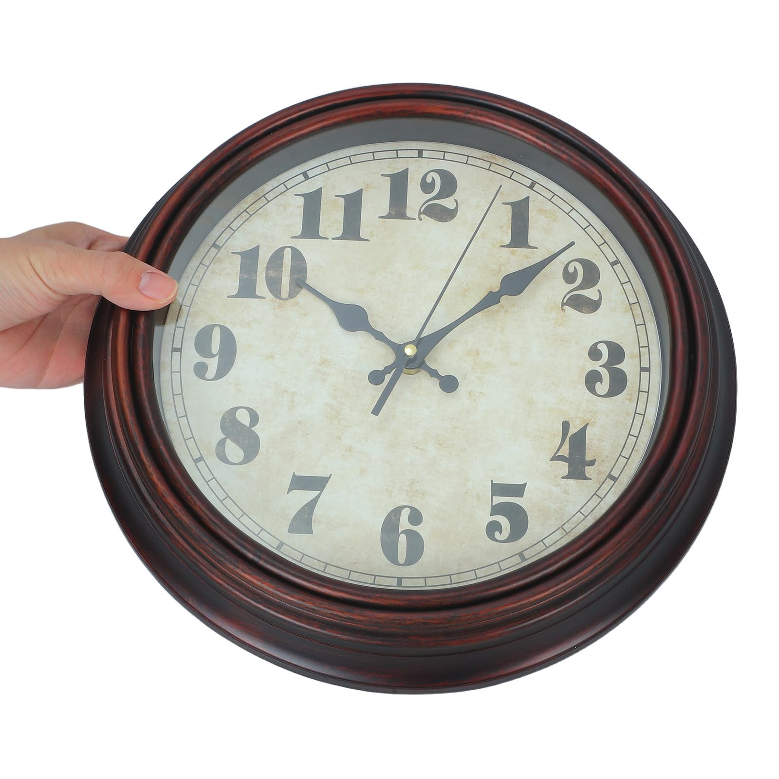 Reloj de Pared Vintage, Reloj de Pared de Cuarzo, 12 Pulgadas, Redondo, Silencioso sin Ruido, Números Clásicos de Alta Visibilidad, de Plástico y Electrónica, para Salón