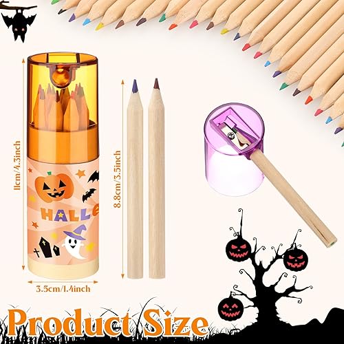 Miniatura 9 de Fumete Paquete de 32 mini lápices de colores de Navidad a granel con sacapuntas en tubo de dibujo, lápices de colores para niños, lápices de