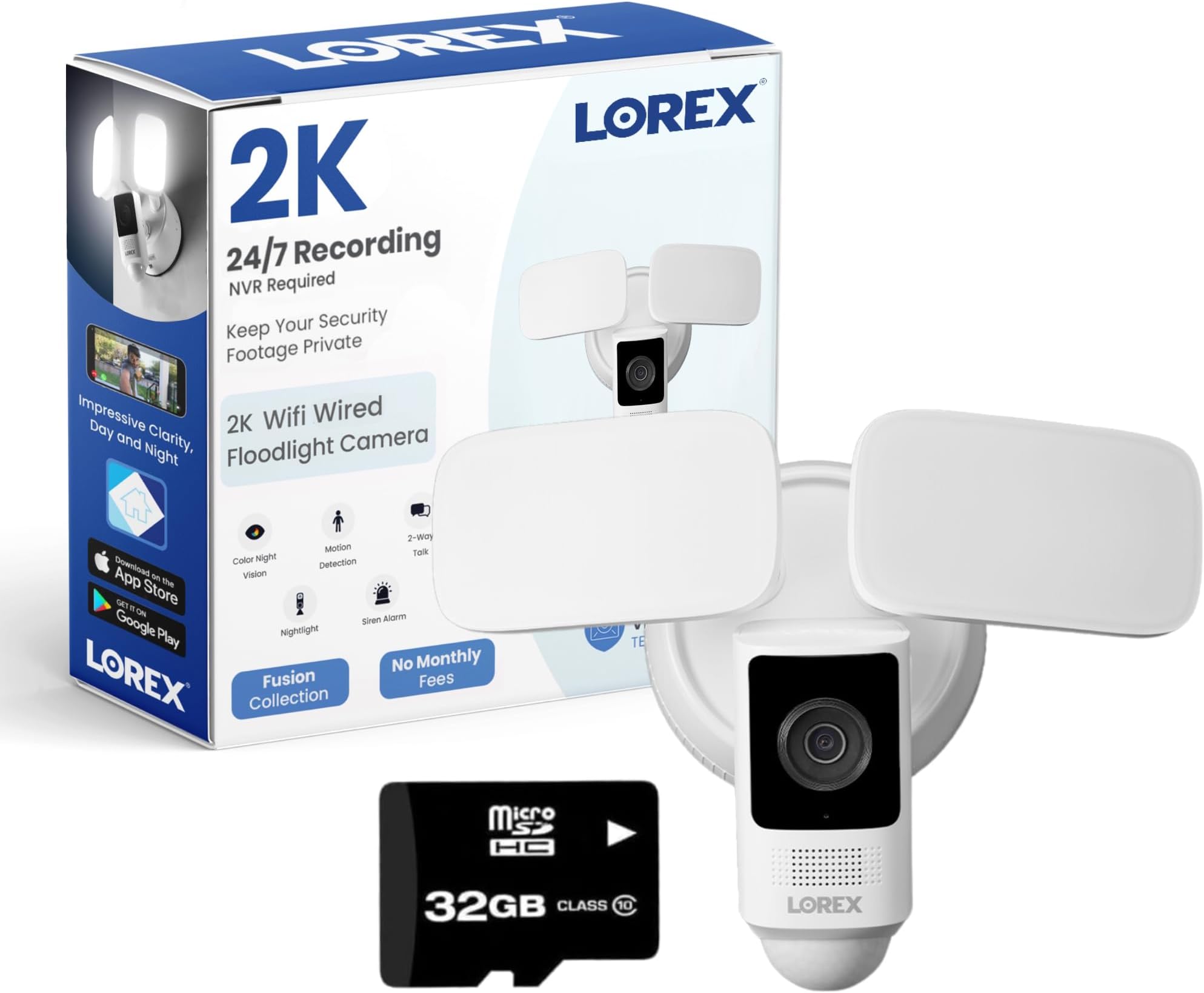 Lorex 2K Wired Floodlight Camera 32GB (2K White)