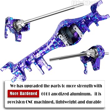 Aluminum Front Rear Axles Upgrades Part for 1/10 SCX10 SCX10 II 90046 90047,RC Alloy Front Rear Axle Hops Up,Colorful(Purple Blue Tone)