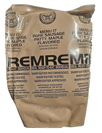 Genuine USGI MRE [Meal, Ready to Eat] Inspection Date 01/2026 or Newer [New Packaging] - You Choose Menu Ration with Entree, Snacks, Dessert, Drink Mix, Utensils, Condiments and FRH. Maple Sausage Patty