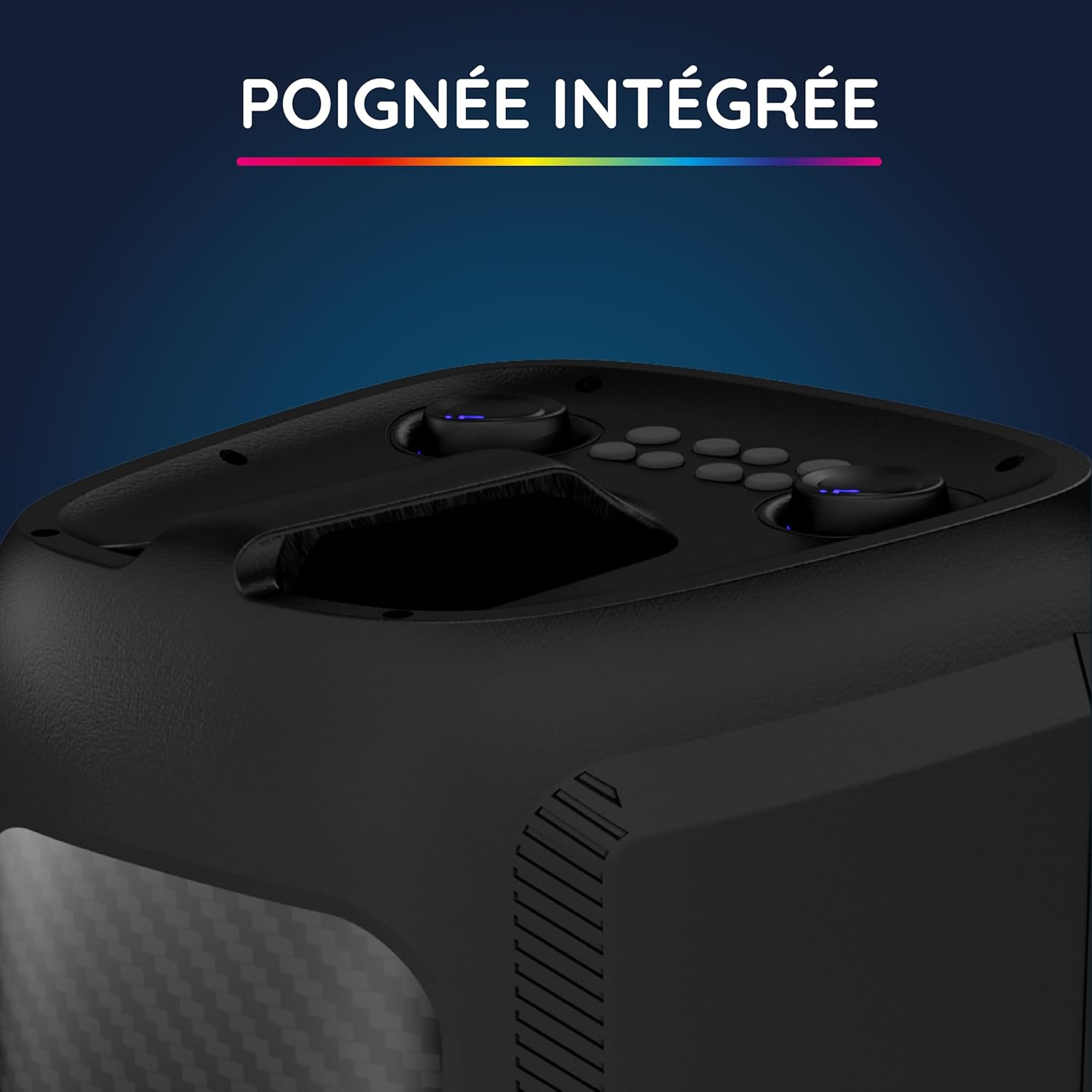 Close-up of the speaker's integrated handle