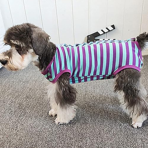 Miniatura 4 de Traje de recuperación para perros para después de la cirugía para cachorro, ropa protectora de heridas para animales pequeños (rayas moradas y