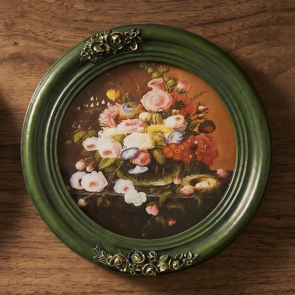 Round Resin Picture Frame with Raised Floral Border for Home Decors
