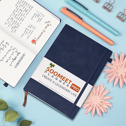 Miniatura 7 de Cuaderno de diario rayado, 200 páginas, cuadernos de tapa dura de cuero, A5 con rayas universitarias gruesas y clásicas con bucle para bolígrafo,