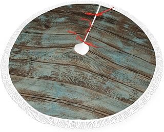 Rustic Old Barn Wood Printed Christmas Tree Skirt with Tassel Dress for Xmas,Halloween,New Year's and Other Holidays - 30"