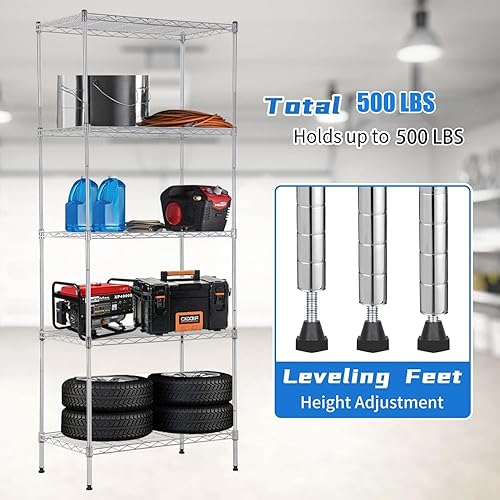 Miniatura 10 de BLKMTY Estantería de alambre de 5 niveles, estante de almacenamiento de metal resistente de 24 x 14 x 60 pulgadas, estante de alambre resistente