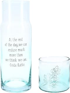 Pavilion Gift Company At The End of The Day, Endure Much More Than We Think We Can-Frida Kahlo Tumbler and Carafe Set, 32 oz, Blue, 27140
