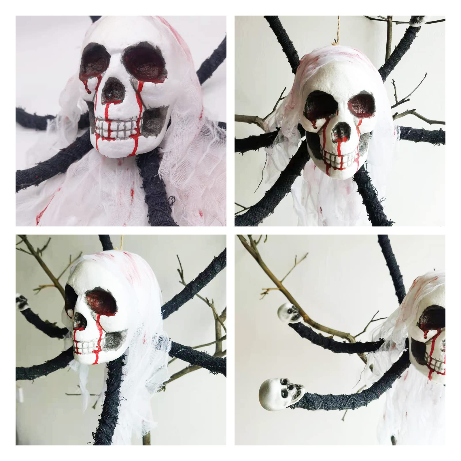 12 Halloween-Totenkopf-Hängedekorationen – 10,2 Cm Mit Gaze & Spinnen – Für Spukhaus, Baum & Party 12 Halloween-Totenkopf-Hängedekorationen – 10,2 Cm Mit Gaze & Spinnen – Für Spukhaus, Baum & Party