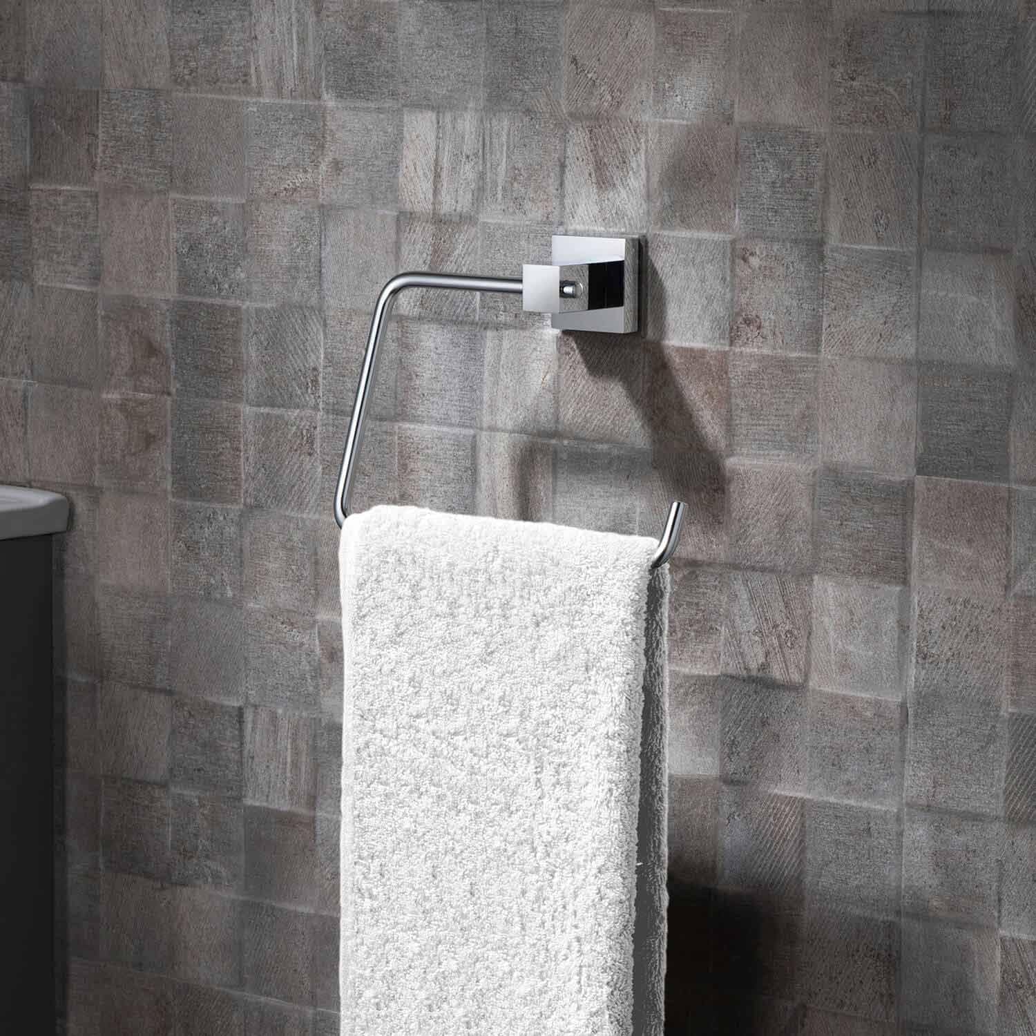 KIBI Cube Bathroom Towel Ring – Wall Mounted, Rust Resistant Solid Brass Hand Towel Holder with Modern Square Design, Durable Bath Accessory for Bathrooms & Washrooms (Chrome, KBA1506)