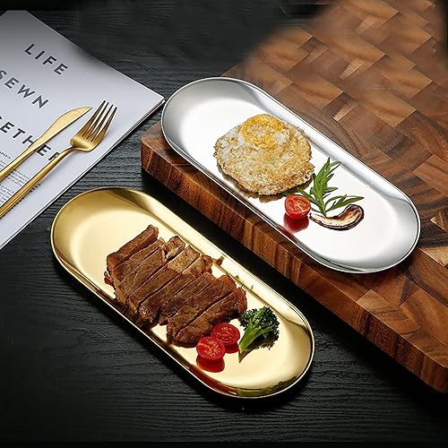 Miniatura 4 de 4 bandejas para baratijas de 7 x 3.3 pulgadas, acero inoxidable plateado, para bandejas de servir, toallas, platos, platos de té, frutas, plato de