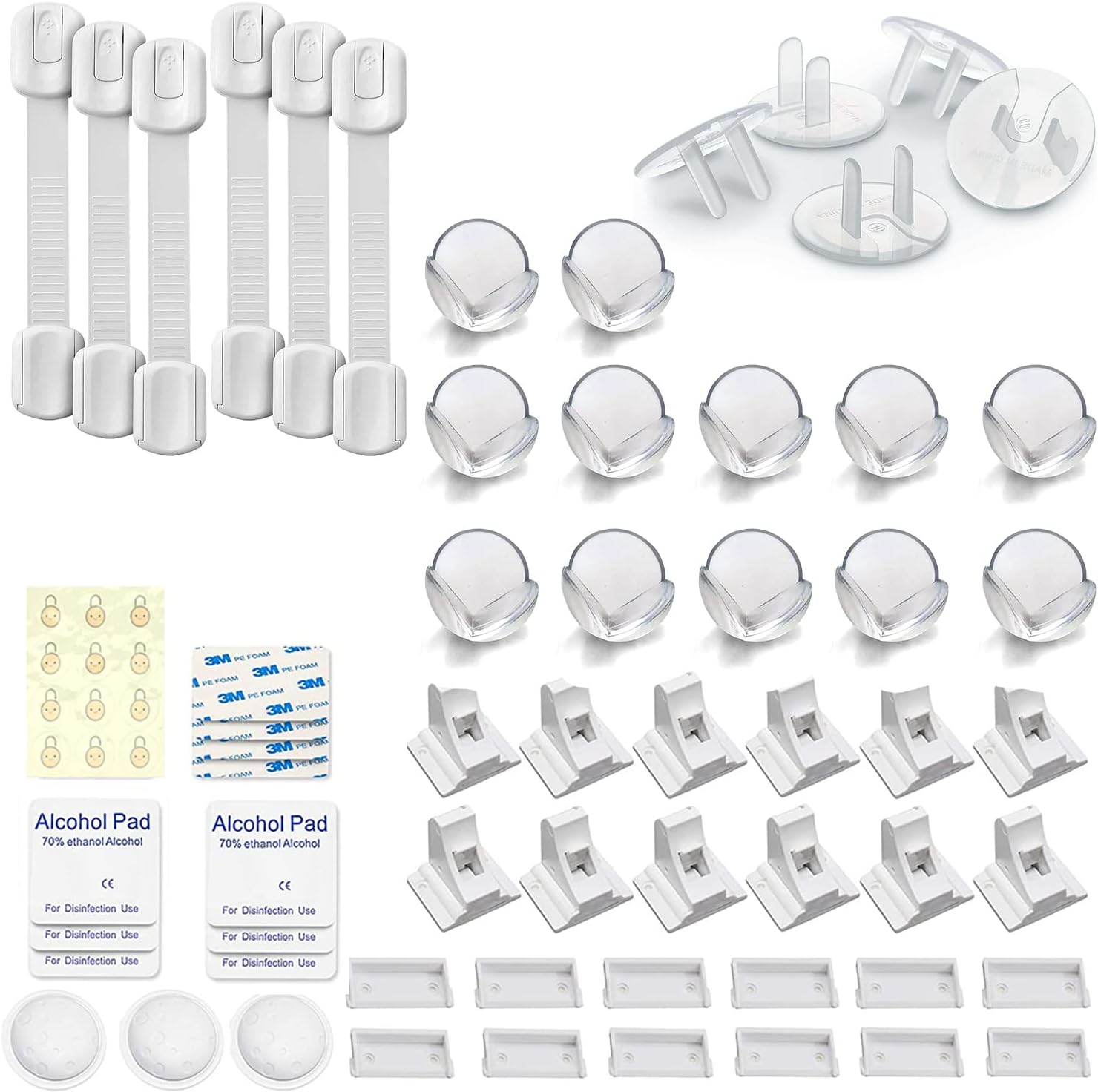 BABY PROOF ME 12 Magnetic Cabinet Locks Bundle with 6 Safety Strap Locks, 24 Outlet Covers and 12 Corner Protectors
