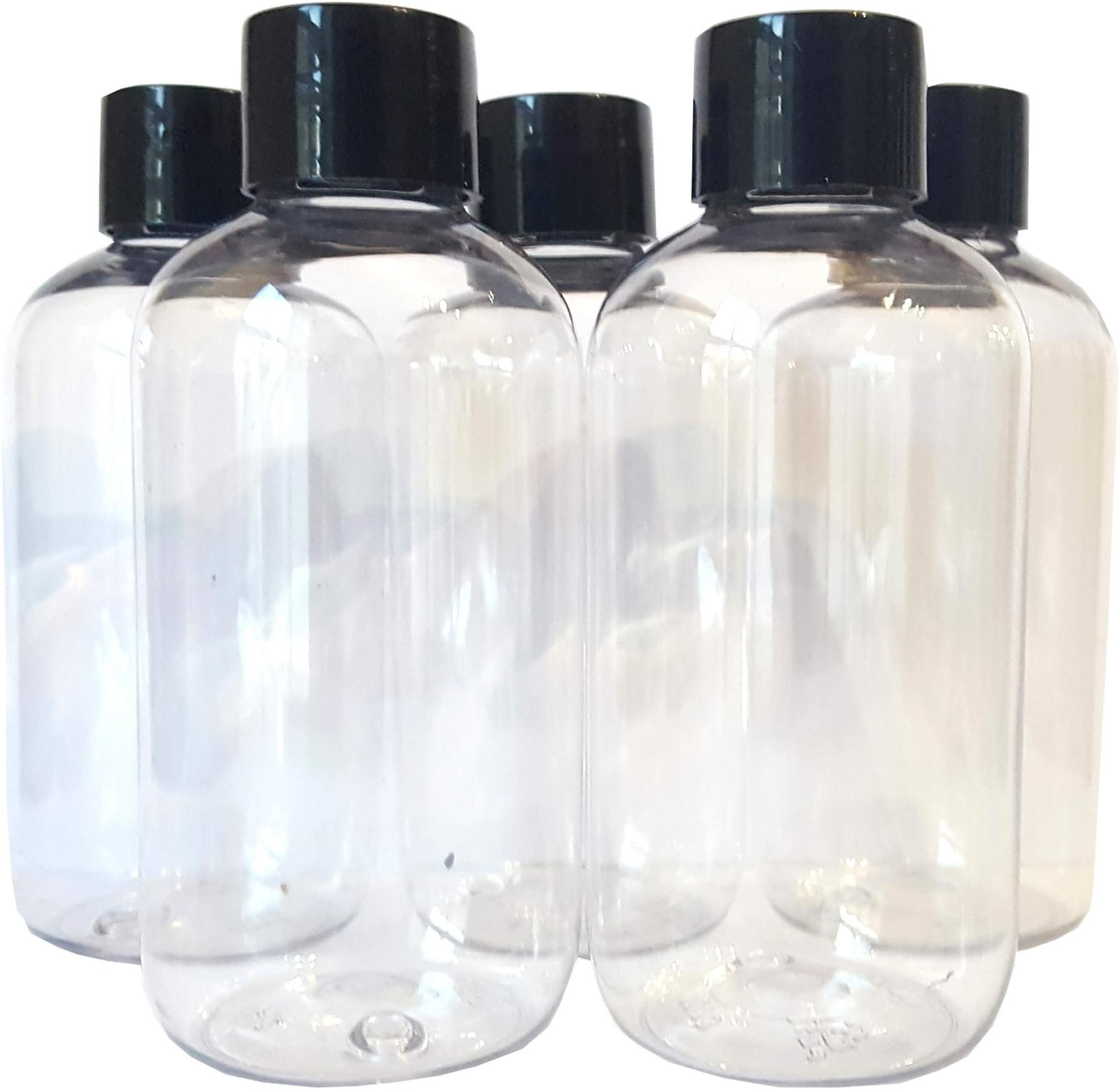 5 X 100ML Clear PET Empty Plastic Bottles with black screw cap