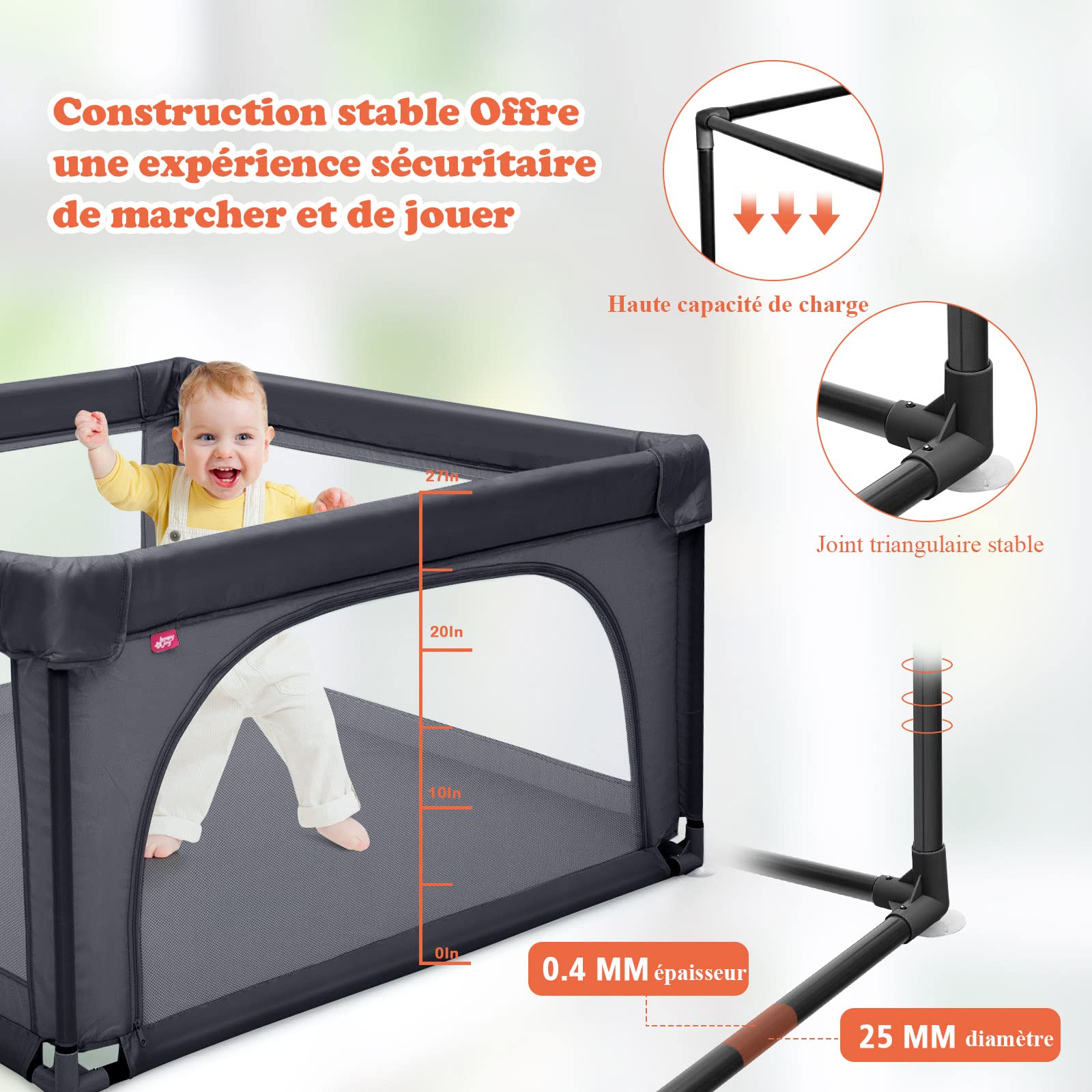 GOPLUS Parque Infantil Bebe, Baby Playpen, Corrales para Bebes, Centro de Actividades Interior para Niños, con Malla, Bolas, Bebé de 10 Meses a 6 Años, Interior y Exterior, 120 x 120 x 68 cm, Gris