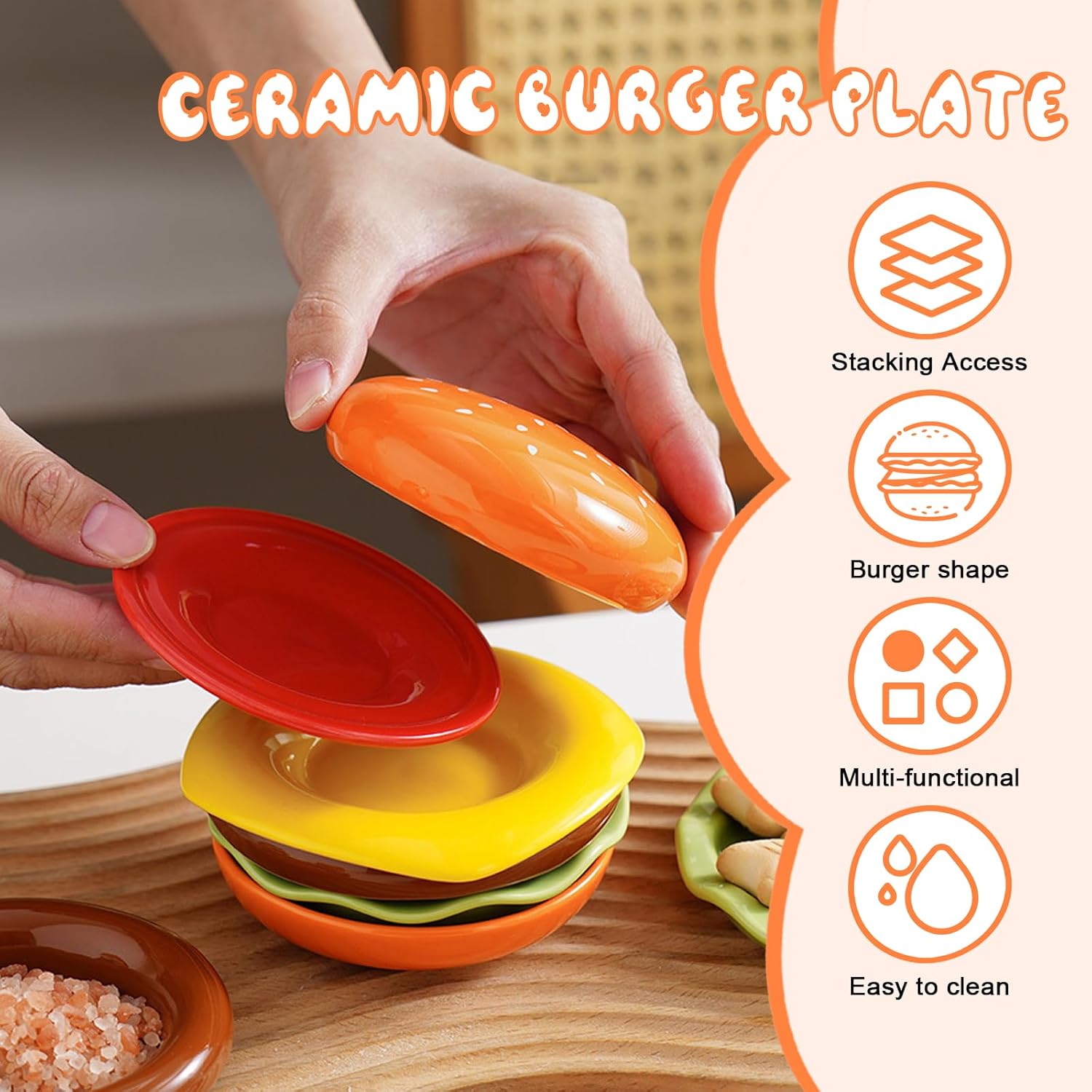 Hamburger Plate Set, Stackable Burger Plate Set, Hamburger Plates, Burger 6-Layer Mini for Hot Pot, Sushi, Snacks & Party Tableware