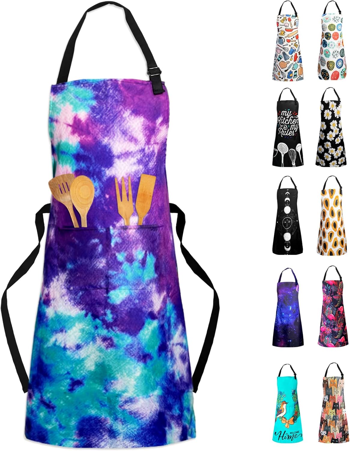 Sosolong Adjustable Waterproof Apron Bib Apron with 2 Pockets Cooking Kitchen Aprons for Women Men Chef