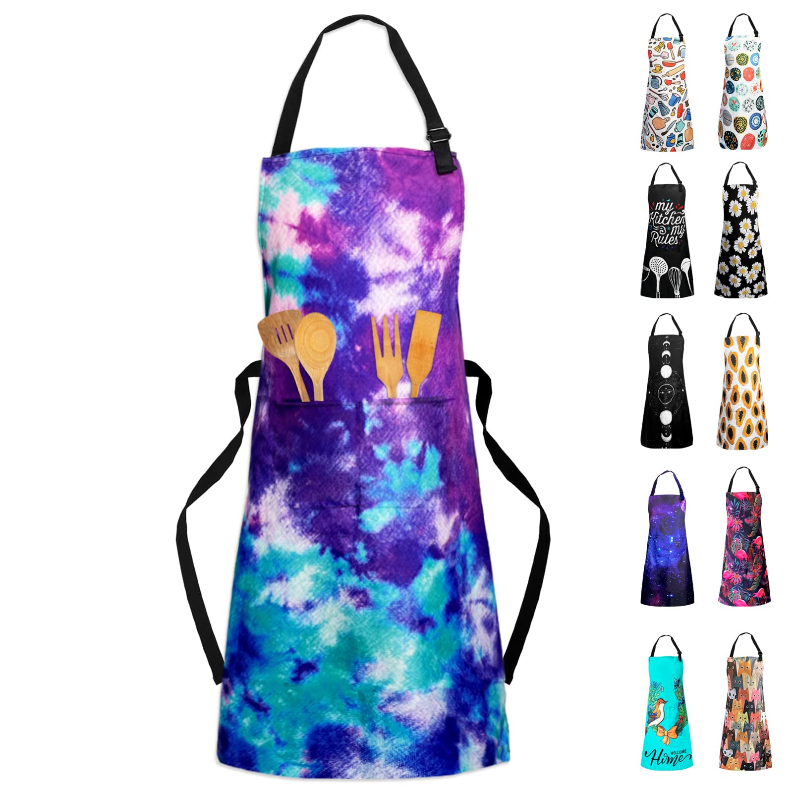 SosolongAdjustable Waterproof Apron Bib Apron with 2 Pockets Cooking Kitchen Aprons for Women Men Chef