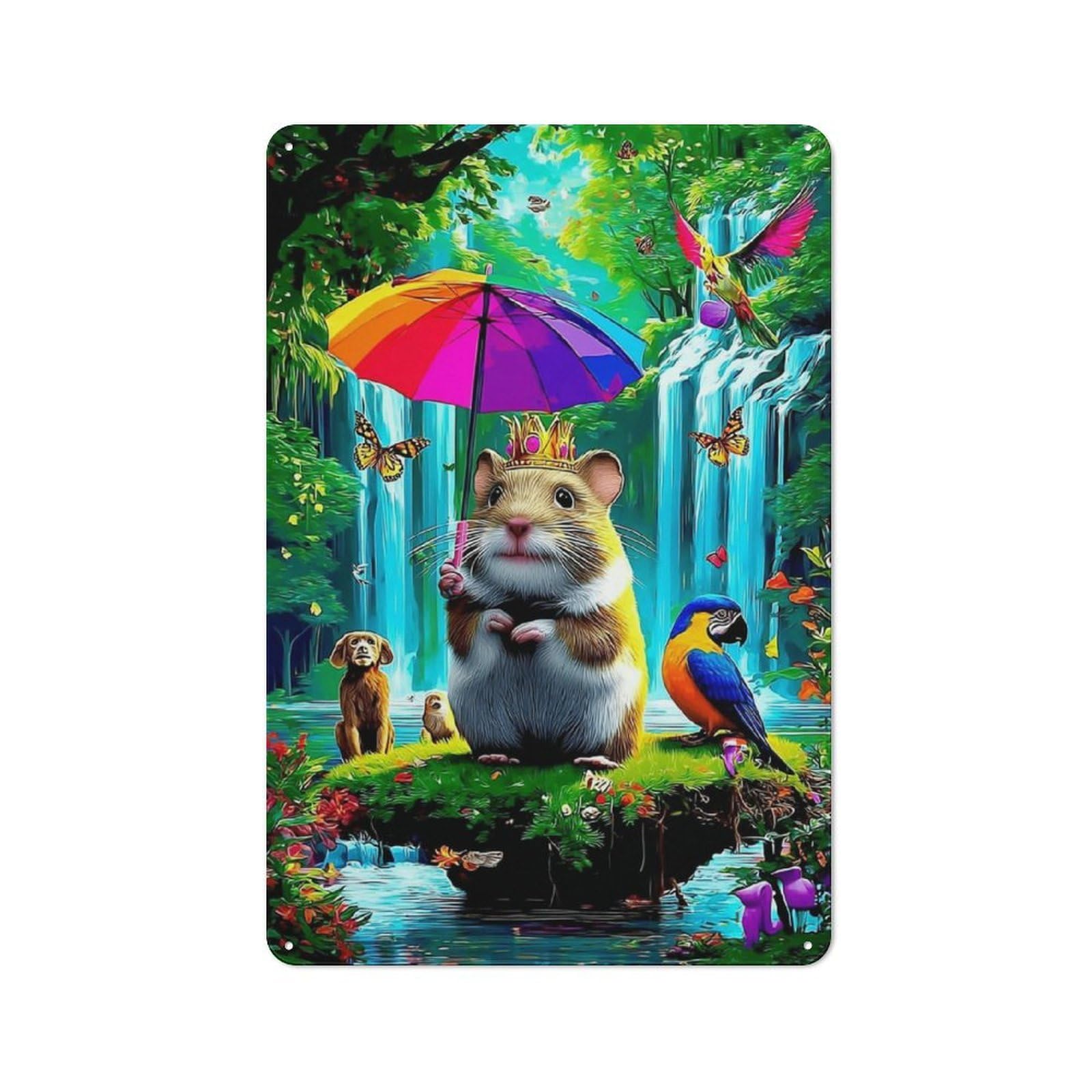 Royal Hamster in A Fantasy Forest -1 Rustic Tin Sign 30x20cm for Café Or Restaurant, for Café Owners And Decorators, for Retro Home Interiors