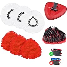 Mop Head Replacements Compatible with OCedar EasyWring, 6 Packs Mops Heads with 1PCS Scrub Brush and 1PCS Spin Mop Base, Dry and Wet for Hard-Surfaced Floors