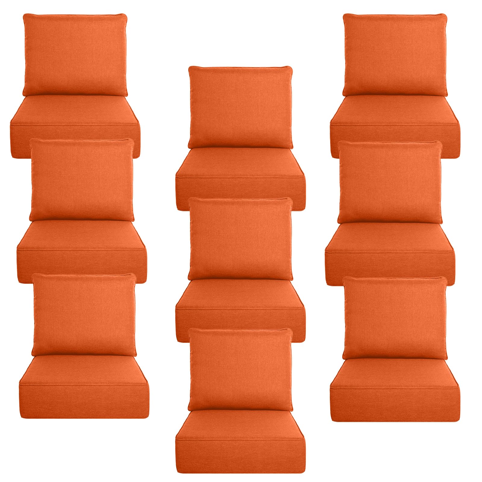 Luxury 6" Thick Outdoor Cushion Set 9 - 22x24 Patio Furniture Cushions with 28D High-Density Foam, Water-Resistant &amp; Fade-Resistant Fabric, Removable Covers for Patio Furniture Sofa Couch -Orange