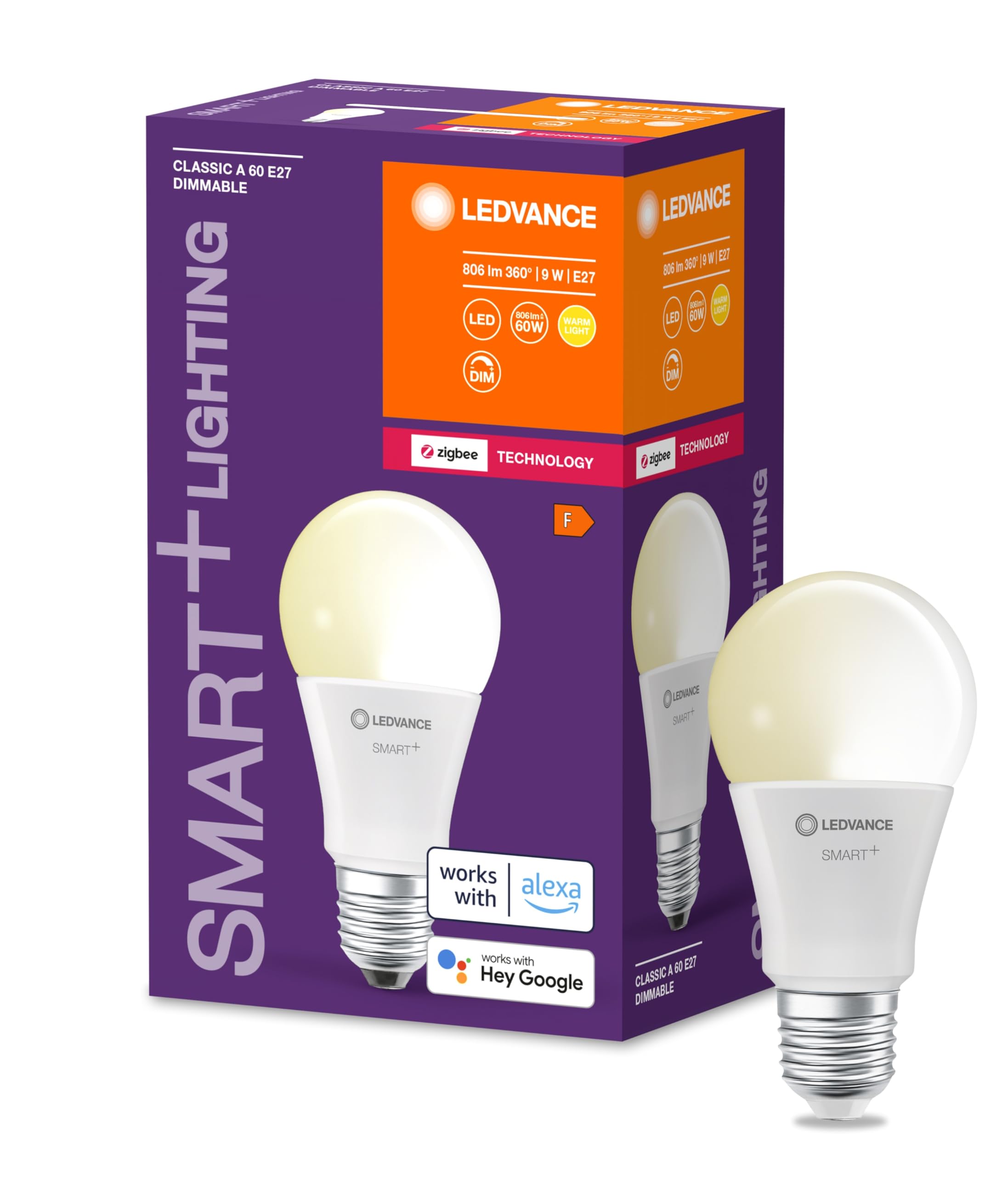 LEDVANCE Smart LED lamp with ZigBee Technology, E27-base matt Optics,Warm White (2700K), 806 Lumen, 60W-Replacement, smart dimmable, 1-Pack