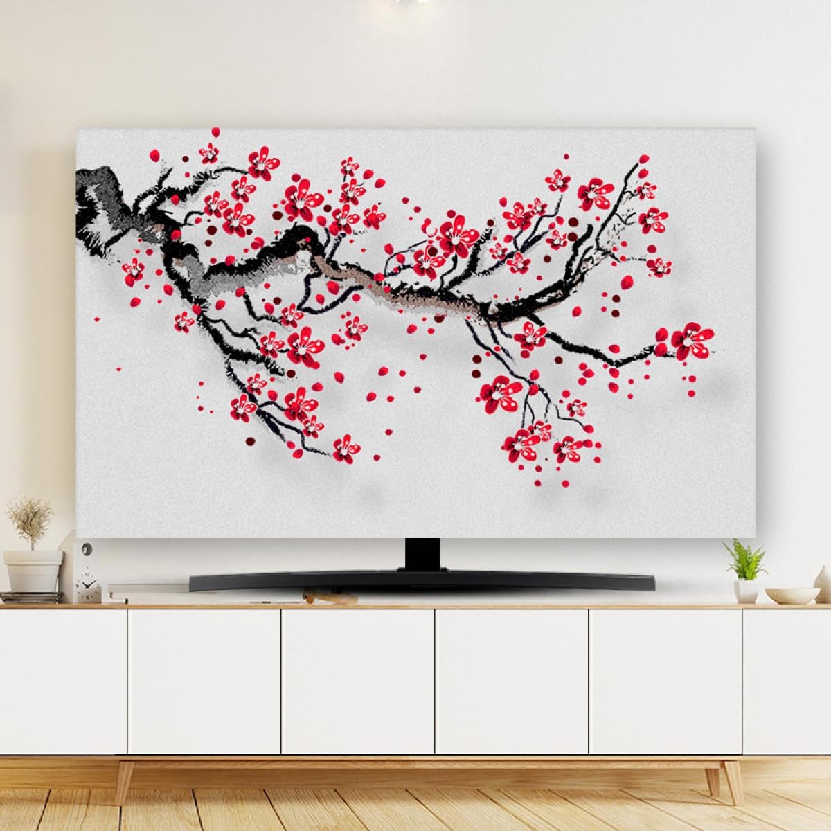 Osłona telewizora, 32–80 cali do zakrzywionych/płaskich monitorów wiszących na biurko Druk artystyczny Wystrój salonu(Flower2,49-52inch)