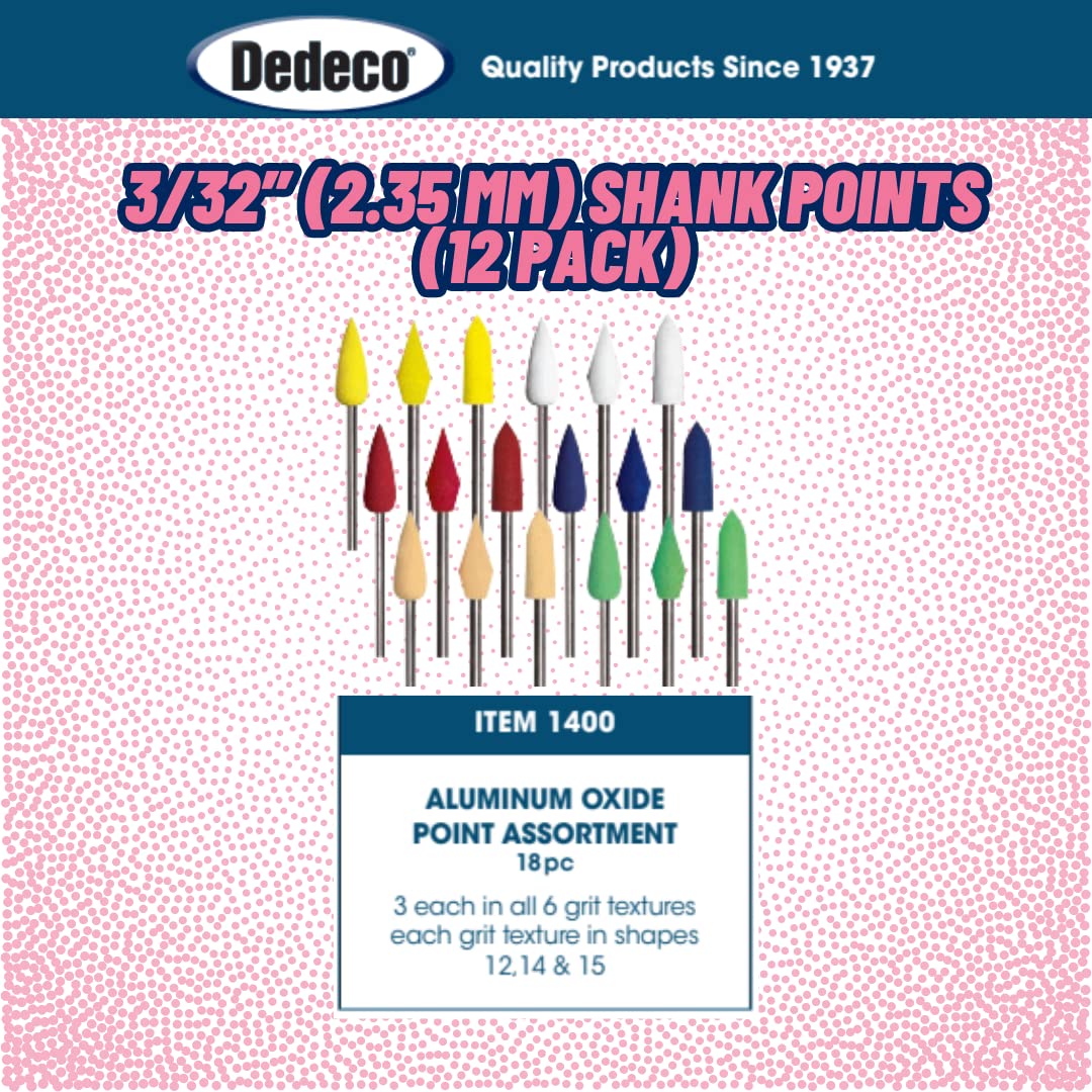 Dedeco Sunburst Points – 3/32” (2.35mm) Shank, Shape - Precision Thermoplastic Cleaning Polishing Deburring Rotary Tool Accessories, Standard 220 Grit, Aluminum Oxide - 12 Pac