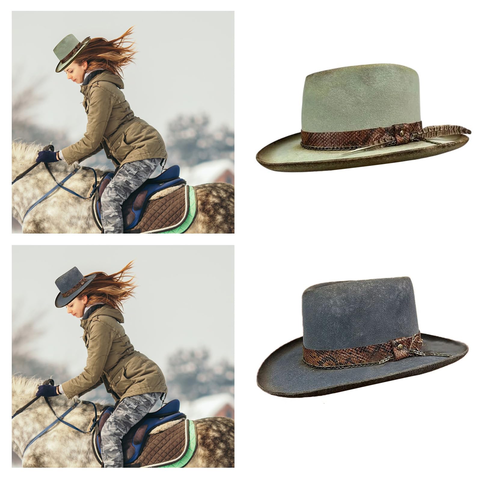 Unisex Green Distressed Cowboy Western Hat American Hat Co. Olive Cattleman Felt Hat main image 3