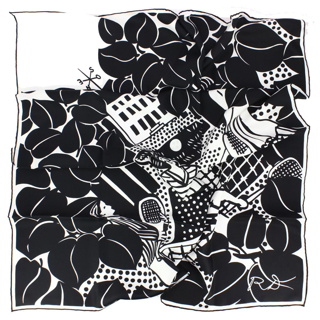 Carré 90 Dufy Tennis soie noir blanc : grand foulard motifs artistiques fabriqué en France